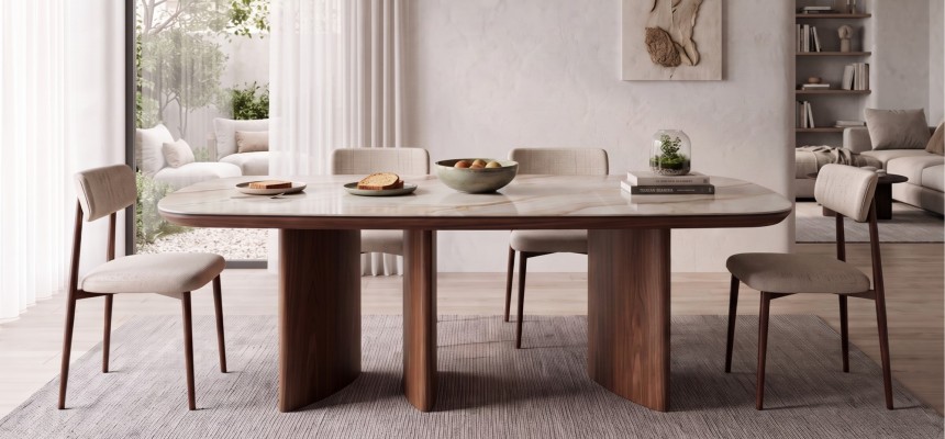 Mesa de Jantar de Madeira de Nogueira 240x110 cm Marul Mesa de Jantar de Madeira de Nogueira 240x110 cm Marul